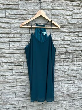 She + Sky Teal Blue Sleeveless Dress Large Flowy Shift Keyhole Back